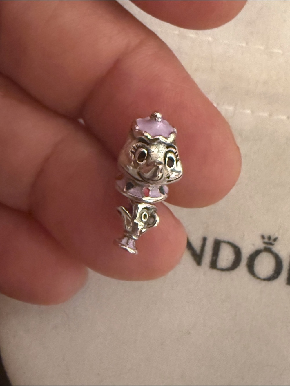 Pandora Silver Charm with Pink Enamel Mrs. Potts